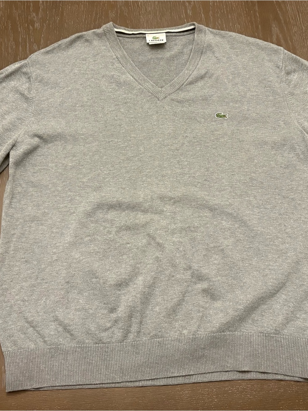 Lacoste Men's Preppy V-Neck Sweater - Light Gray Large.